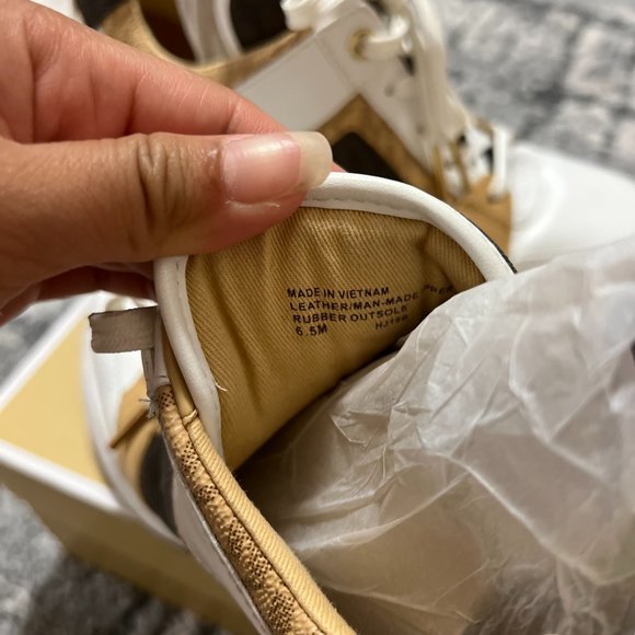 Georgie Metallic Brown Logo and White Leather Trainer Sneakers Sz 6.5M. USED - Picture 6 of 8